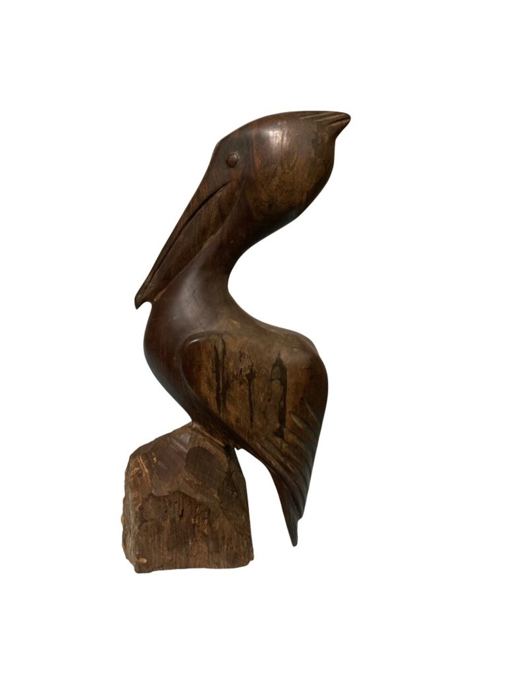 Large Hand Carved Ironwood Pelican Statue Sculpture Coastal Nautical Decor 15"
